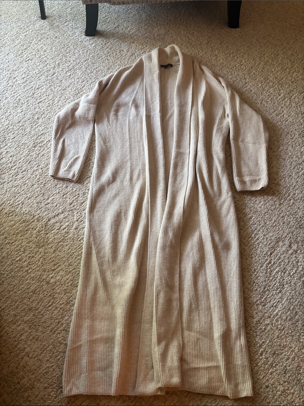 Banana Republic Long Cream Open-Front Ribbed Cardigan